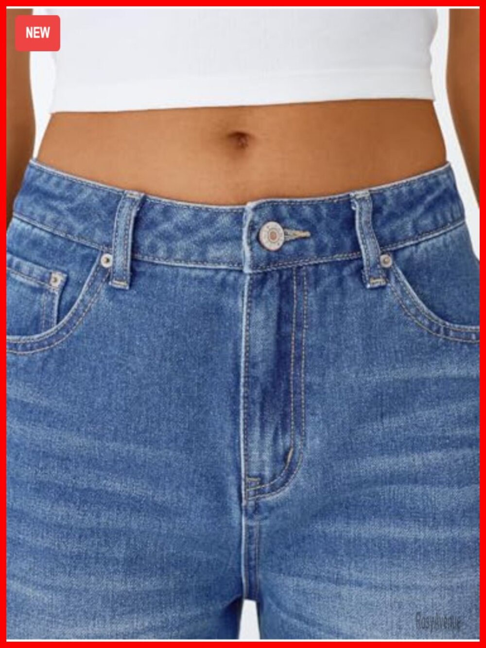 Women's High Waisted Straight Wide Leg Jeans Comfort Stretch Baggy Denim - Picture 5 of 6